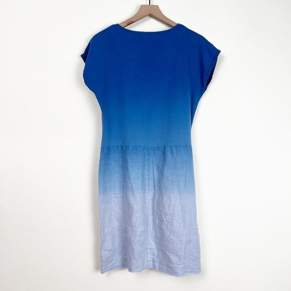 Anthropologie 100% Linen Dip Dye Ombre Mini Midi Dress Casual Sun Summer Pockets - Picture 9 of 10